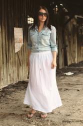 Long white skirt & jeans