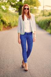 Neon Trim Blazer & Electric Blue Leopard Skinnies 