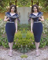 Vintage Style Sailor Dress with Oversized Collar 