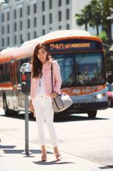 Pink Snow: Pink Tweed Jacket and White Skinny Jeans