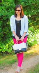 Pink Pants, Stripped Blazer, and Gold Arrows