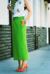Summer Evening in : Muscle Tee and Green Maxi Skirt