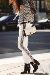 Black and White Style: Embroidered Jeans With Boots