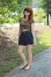 Leopard Print Crop Top with Navy Blue Shorts