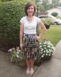 Multi-Colored Skirt and a White Tee
