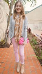 Ombre Knit, Skinny Jeans, Boots, Balenciaga Clutch | Grey Tee, Skull Scarf, Leopard Print Pants, Acne Pistols, MbMJ Karlie Bag