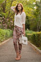 PRINTED PANTS & SILK BLOUSE 