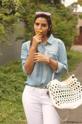 Fashion Trend - White jeans and Chambray shirt 