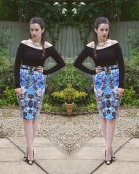 Mirrored Orchid Pencil Skirt / Gold Details