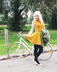 bike rides, stripes, and vintage mustard velvet
