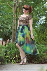 Galaxy Print Skirt with a Leopard Print Top