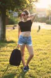 Casual in Crop Top and Denim Shorts