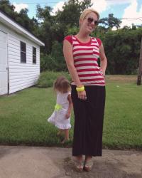 Church Style: Red Stripes, Black Maxi & A Dash of Neon