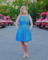 Bright Red Bread Trucks and Blue Dresses