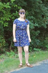 A Jeanie Outfit: Deer Print Dress, Wayfarers, & Clog Sandals