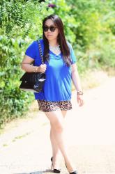 Cobalt Blue T-shirt and Leopard Shorts 