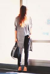 Minimalist Style: Gray Oversized Long Coat + Skinny Jeans