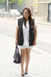 Sheer Blouse and Sleeveless Jacket 