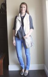 Zara Vest, Periwinkle Jeans, Glitter Loafers