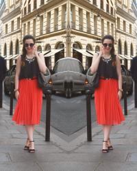 Paris Outfit : Coral Pleated Skirt / Visiting The Original Chanel Shop