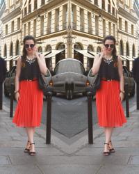Paris Outfit : Coral Pleated Skirt / Visiting The Original Chanel Shop