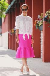 Riskless Style: White Button Down Shirt + Pink Peplum Skirt