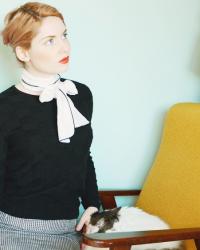 black, white, houndstooth, pencil skirts, scarves and just a touch of colour