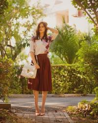 VINE SKIRT & FLORAL CHIFFON BLOUSE