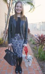 Brown Top, Pastel Skinny Jeans, Purple MAC | Blue and Black: Lace Pencil Skirt, Leather jacket