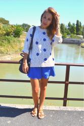 Birthday Outfit : Blue polka dots