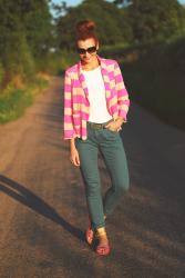 Bold Neon Stripes With Muted Denim