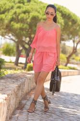 SALMON DRESS and STUDDED SANDALS