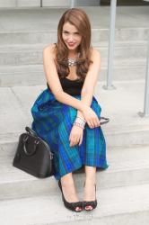 Vintage Silk Plaid Midi Skirt 