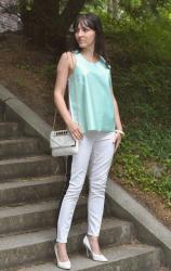 LEATHER MINT TANK WITH SIDE STRIPE JEANS