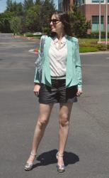 Cuffed shorts and mint blazer