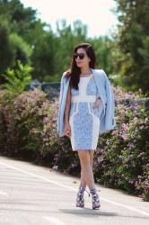 Ice Blue: Printed Dress and Oversized Blazer