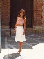my white skirt and pink top  
