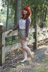 Khaki Shorts with Mixed Prints & Sparkly Loafers
