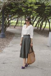 Pleated Leather Skirt and Bows