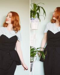 black, pale blue and a peplum