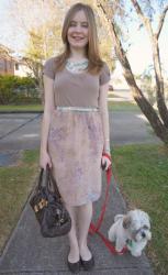Blue and Brown: Vintage Print Skirt, Chloe Paddington | Casual Friday: Sequin Tank, Jeans, LV Neverfull