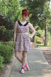 Pink Leopard Dress, Colorful Keds, and Teal Accents