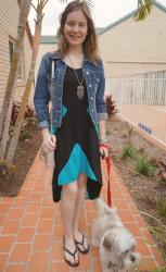 Rebecca Minkoff mini MACs: Denim Jacket, Colour Block Dress | Stripe Tank, Sass and Bide Skinny Jeans
