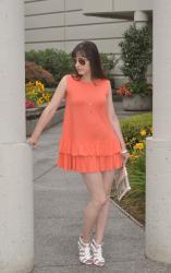 CORAL RUFFLE DRESS AND WHITE GLADIATOR HEELS (GOODBYE TO SUMMER)