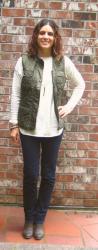 Weekend Wear: Boyfriend Sweater, Jeans, Boots and Olive Vest