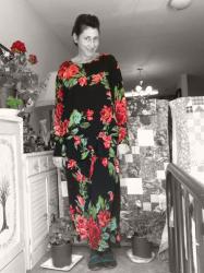 Carole Little Vintage Two-Piece: Black with Red Roses