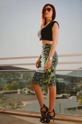 BODRUM SUNRISE: CROP TOP AND PRINTED PENCIL SKIRT