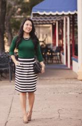 Emerald + Black/White Stripes