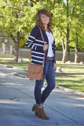 Navy & White Striped Cardigan