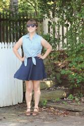 A Jeanie Outfit: Dotted Chambray Top & a Skater Skirt